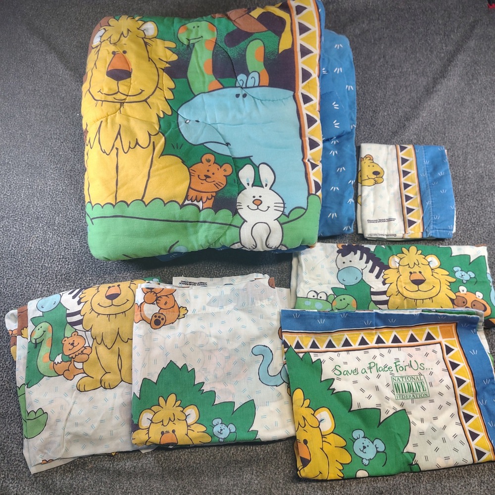National Wildlife Federation Bedding Set Kids Twin Multicolor Safari Vintage